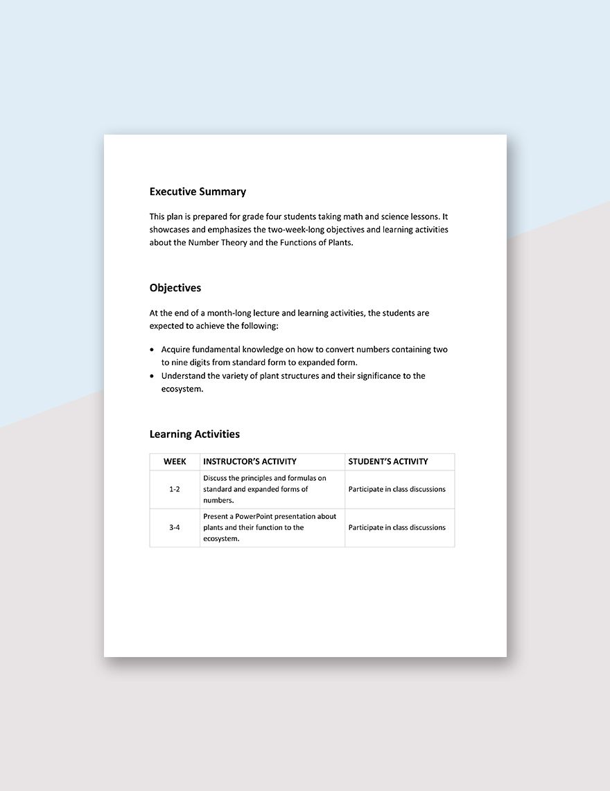 Math and Science Lesson Plan Template