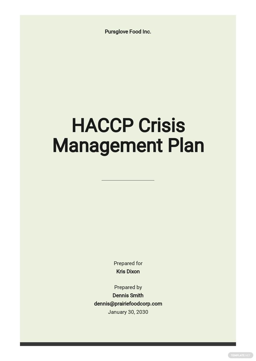HACCP Crisis Management Plan Template