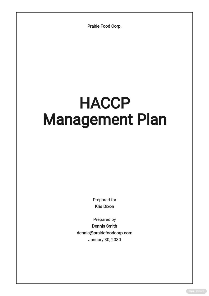 HACCP Management Plan Template