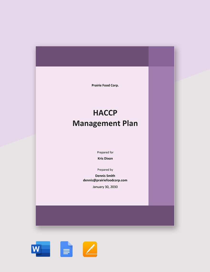 HACCP Management Plan Template