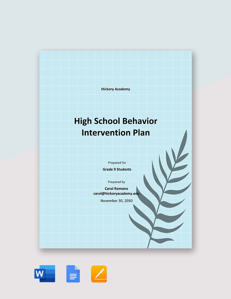 High School Behavior Intervention Plan Template