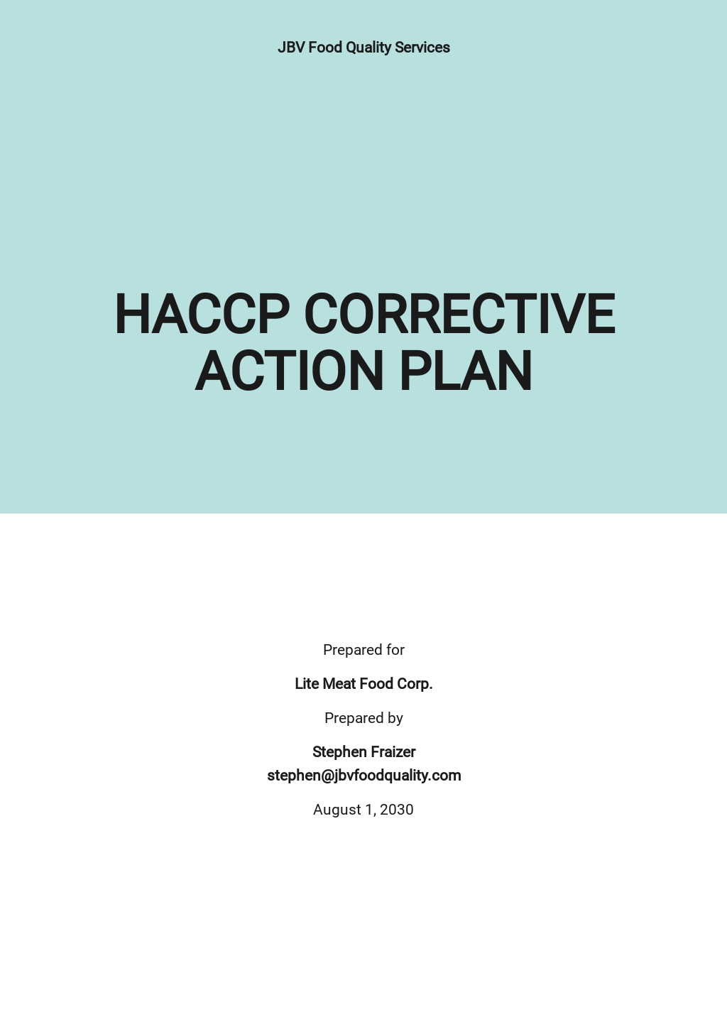 HACCP Plan Template Excel
