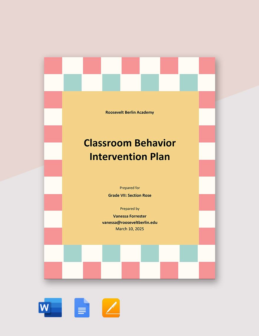 Classroom Behavior Intervention Plan Template