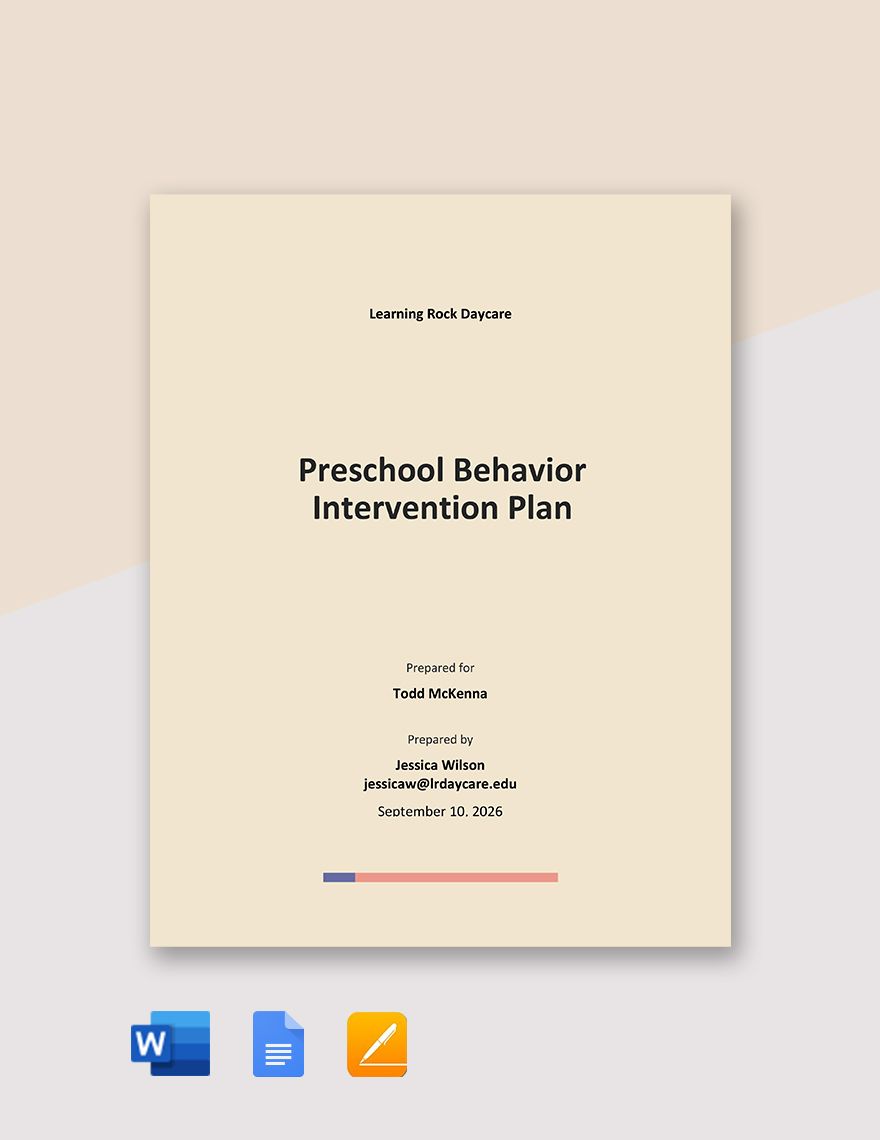 Preschool Behavior Intervention Plan Template