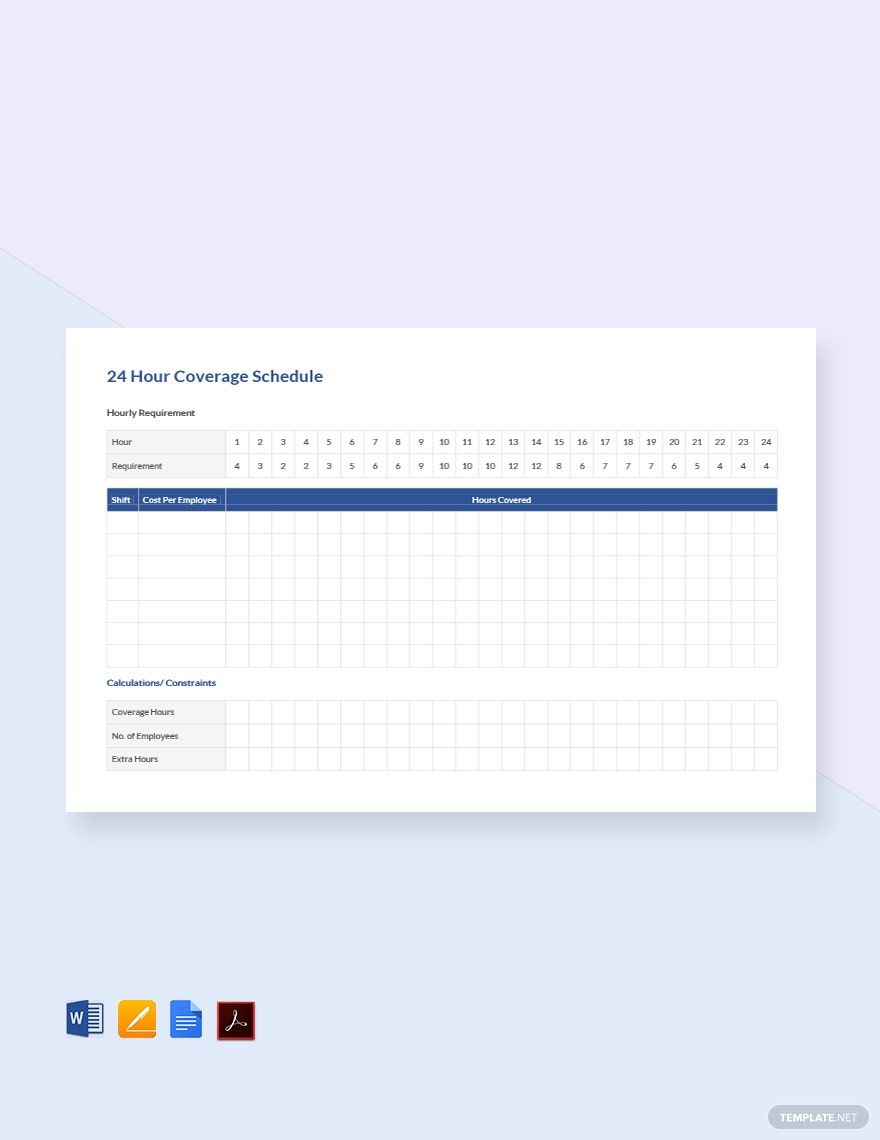 24 Hour Coverage Schedule Template Download In Word PDF Apple Pages 