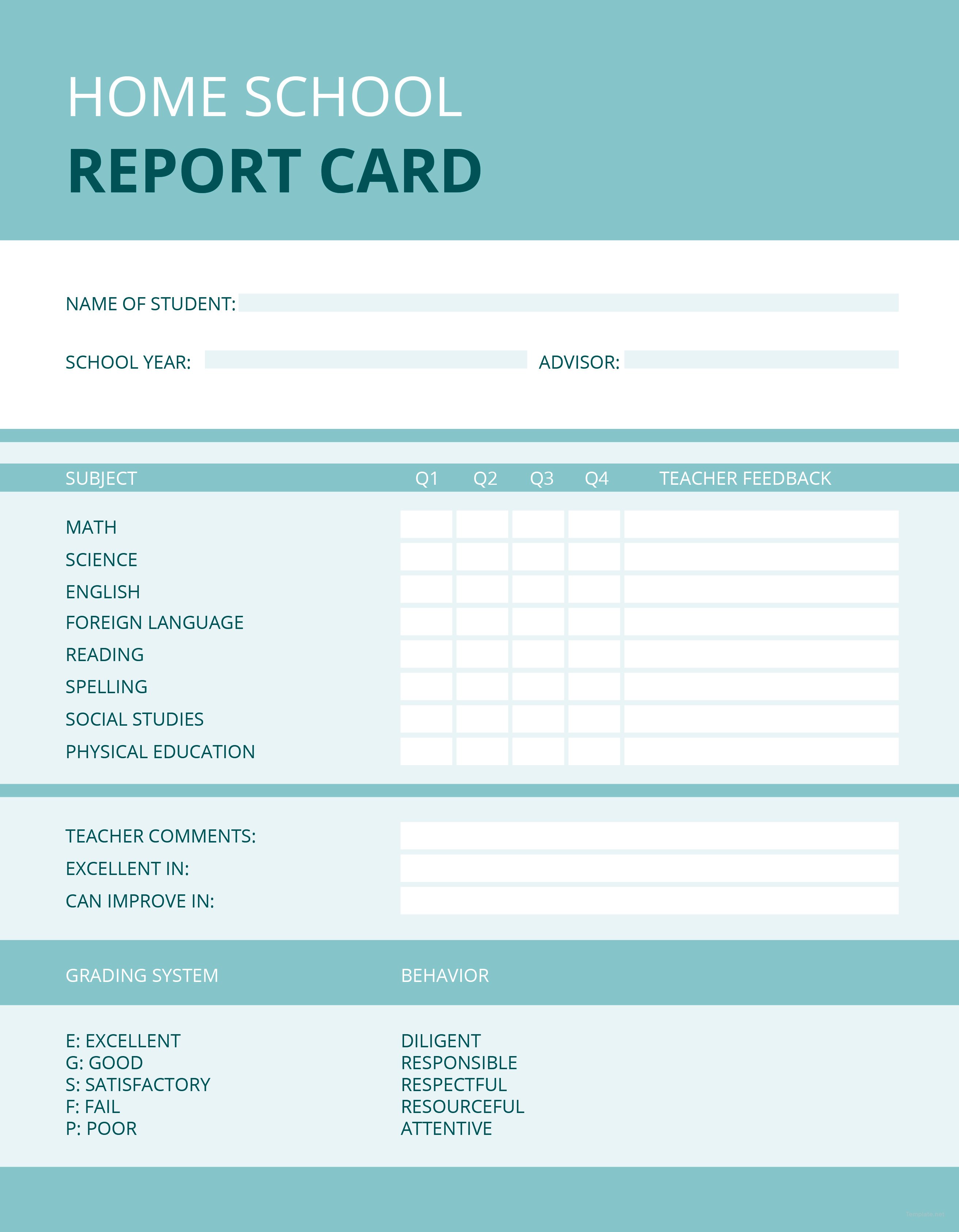 Free Home School Report Card Template in Microsoft Word, Microsoft