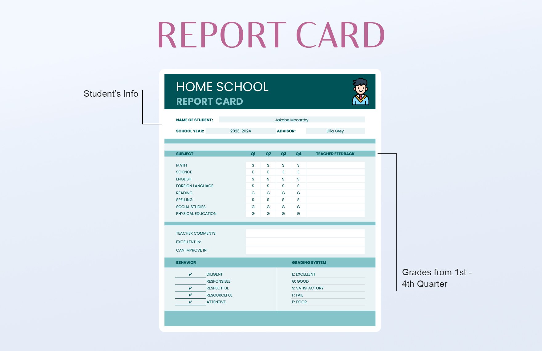 Simple Home School Report Card Template