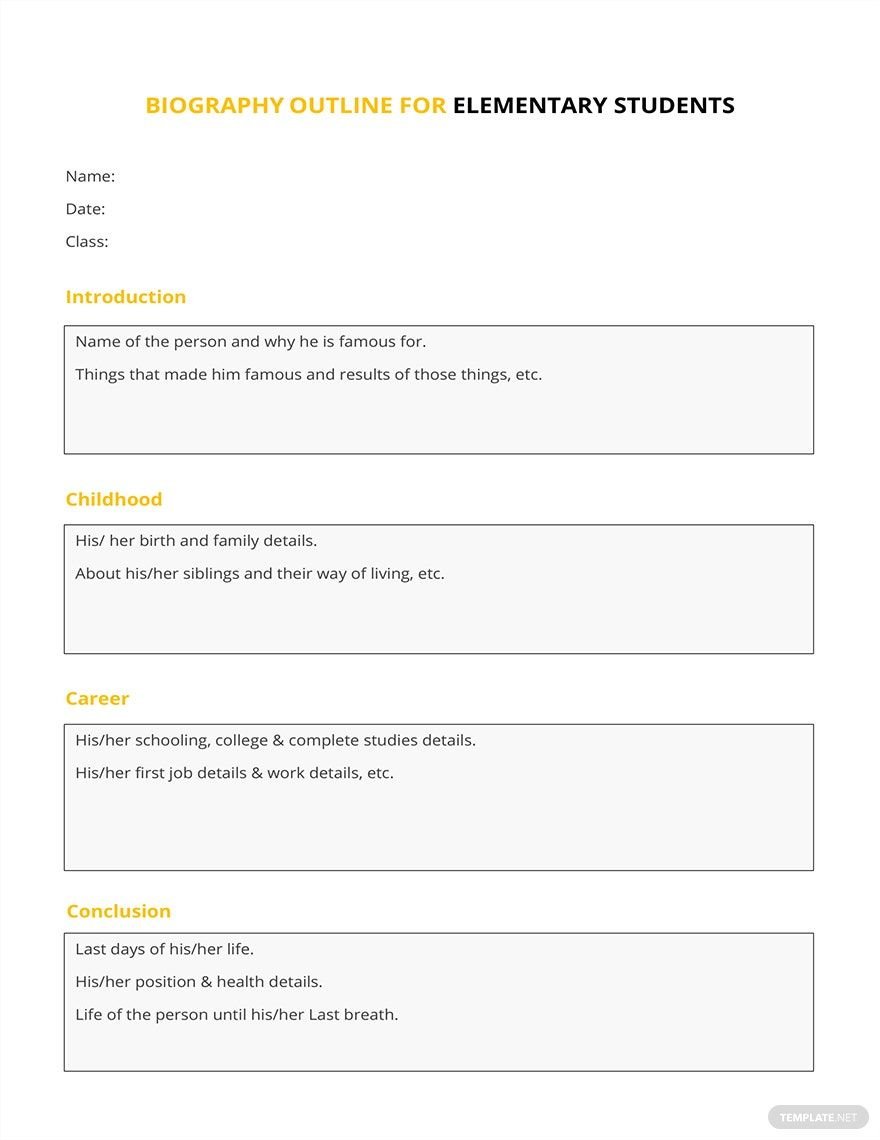Biography Outline Template For Elementary Students
