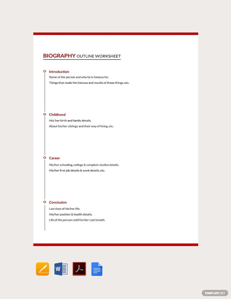 Biography Outline Worksheet Template in Pages, Word, PDF - Download | Template.net