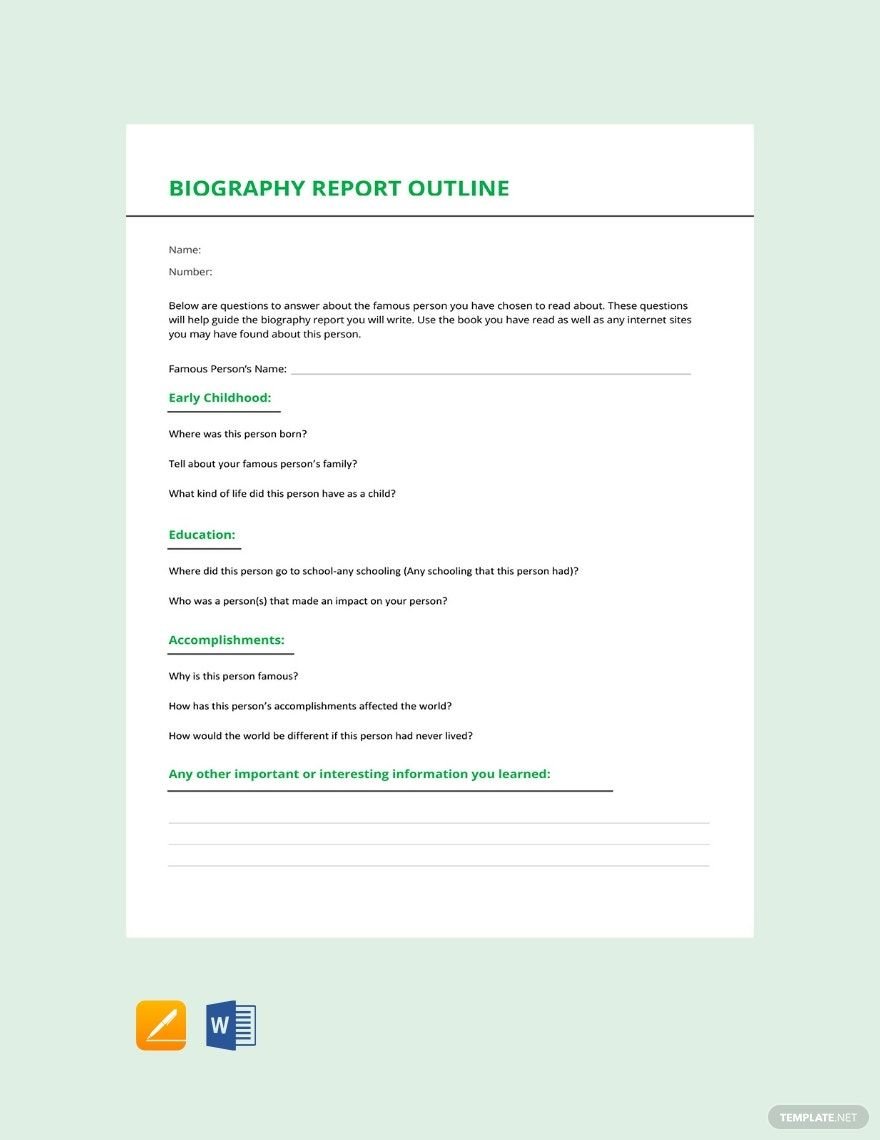 Biography Report Outline Template