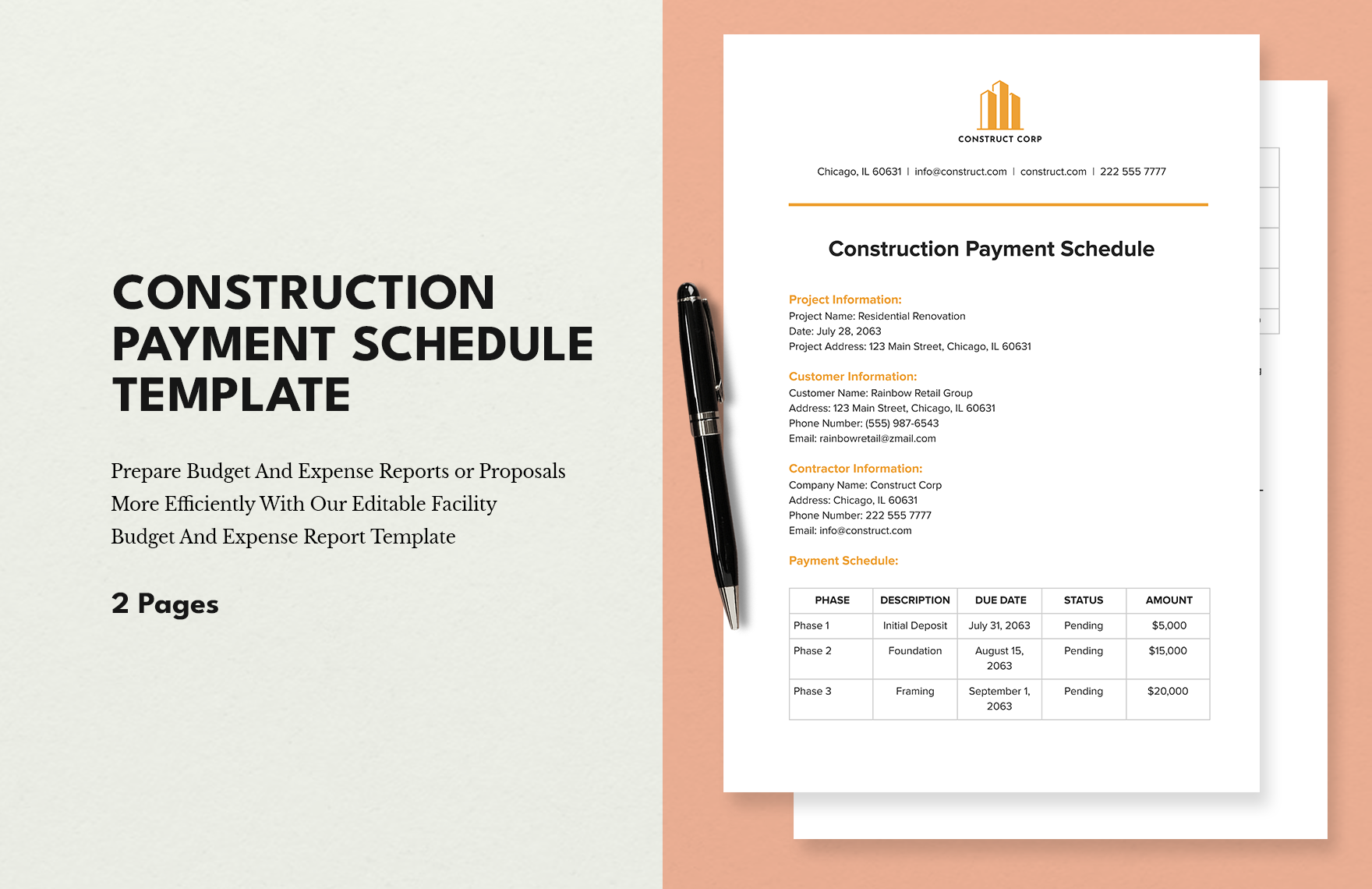 Construction Payment Schedule Template