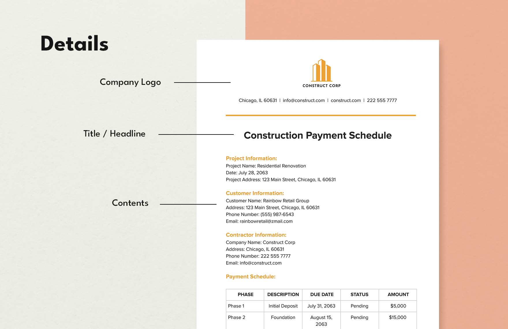 Construction Payment Schedule Template