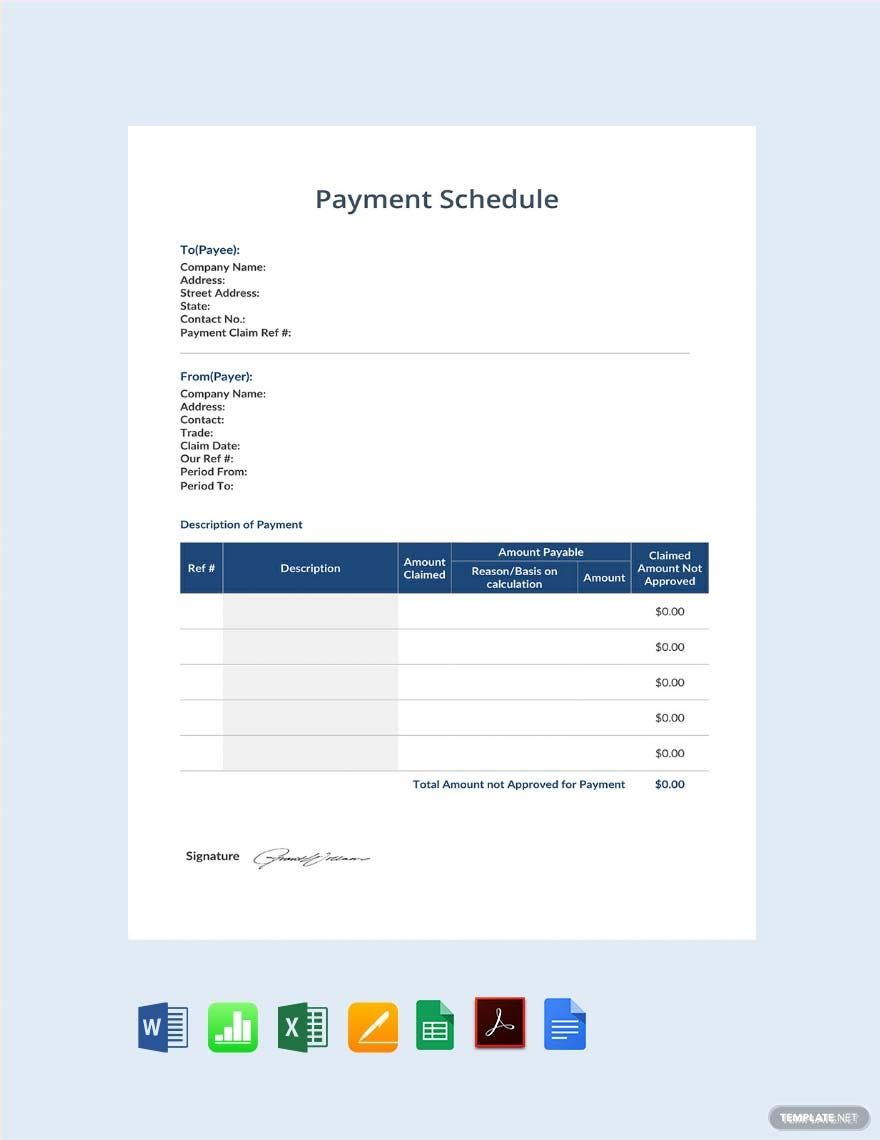Sample Payment Schedule Template