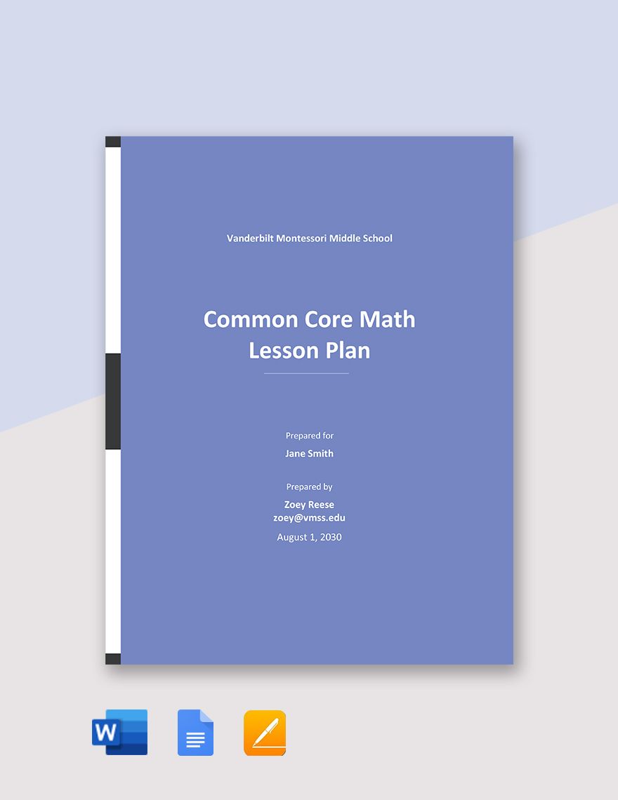 Common Core Math Lesson Plan Template