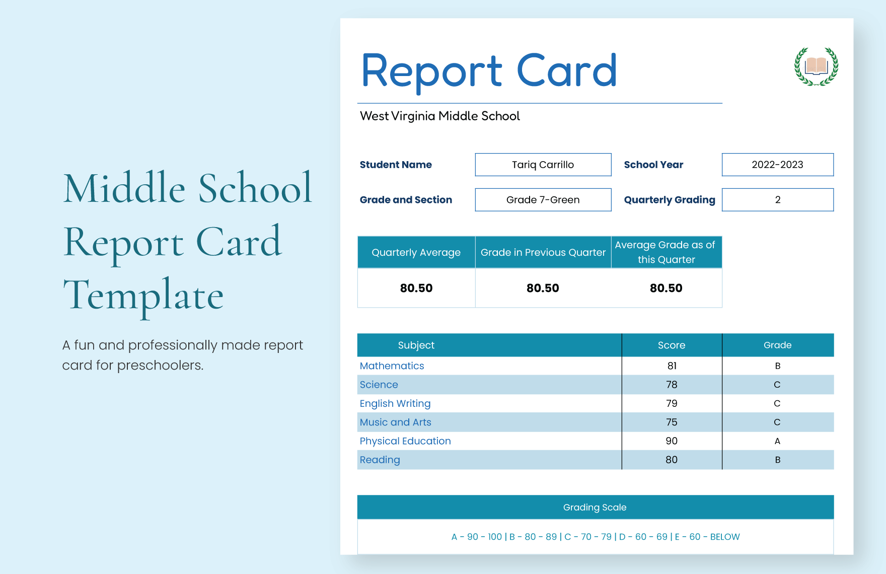 Middle School Report Card Template Download In Word Google Docs   Middle School Report Card Template W3een 