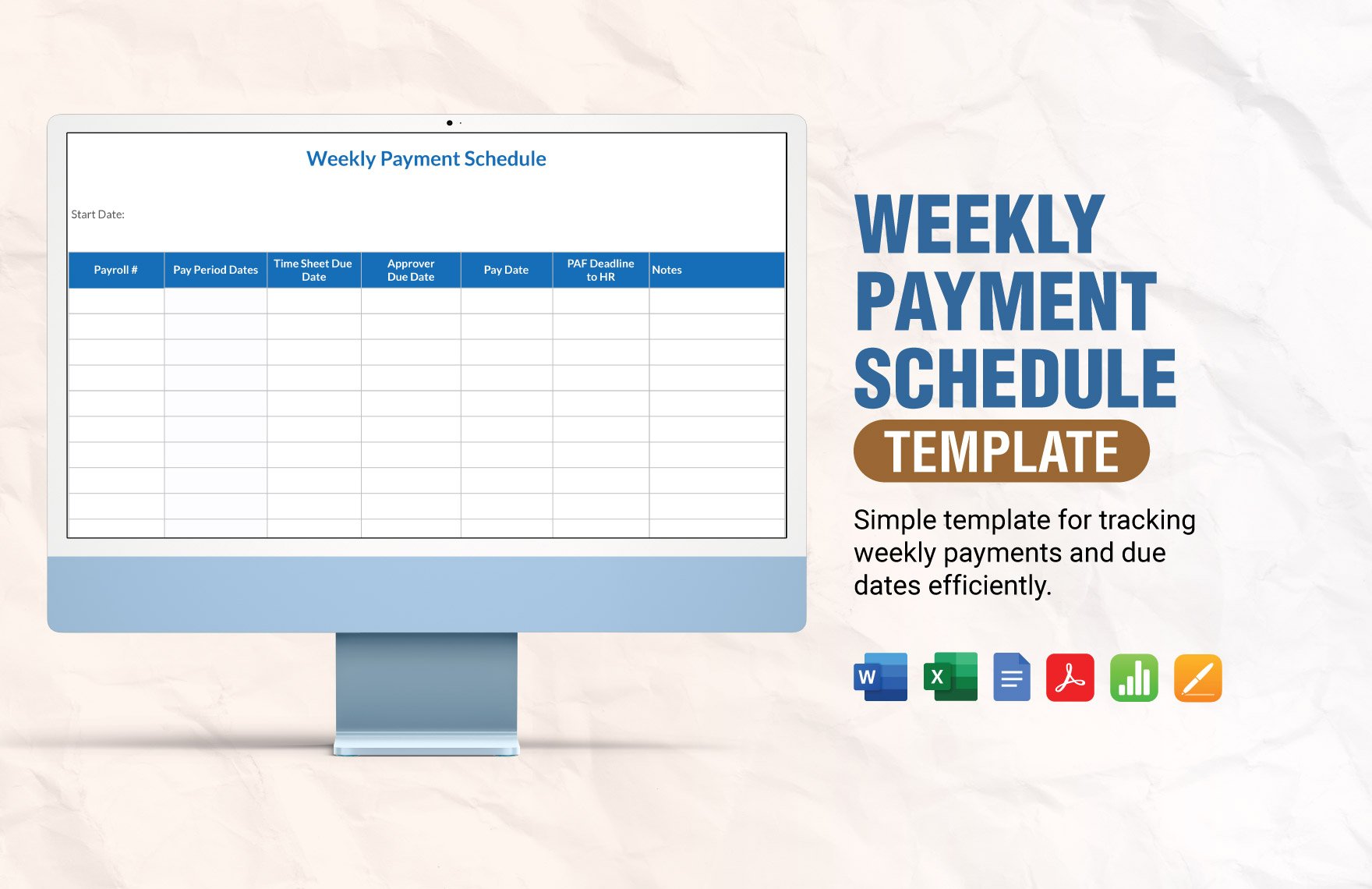 Weekly Payment Schedule Template in Word, Google Docs, Excel, PDF, Apple Pages, Apple Numbers