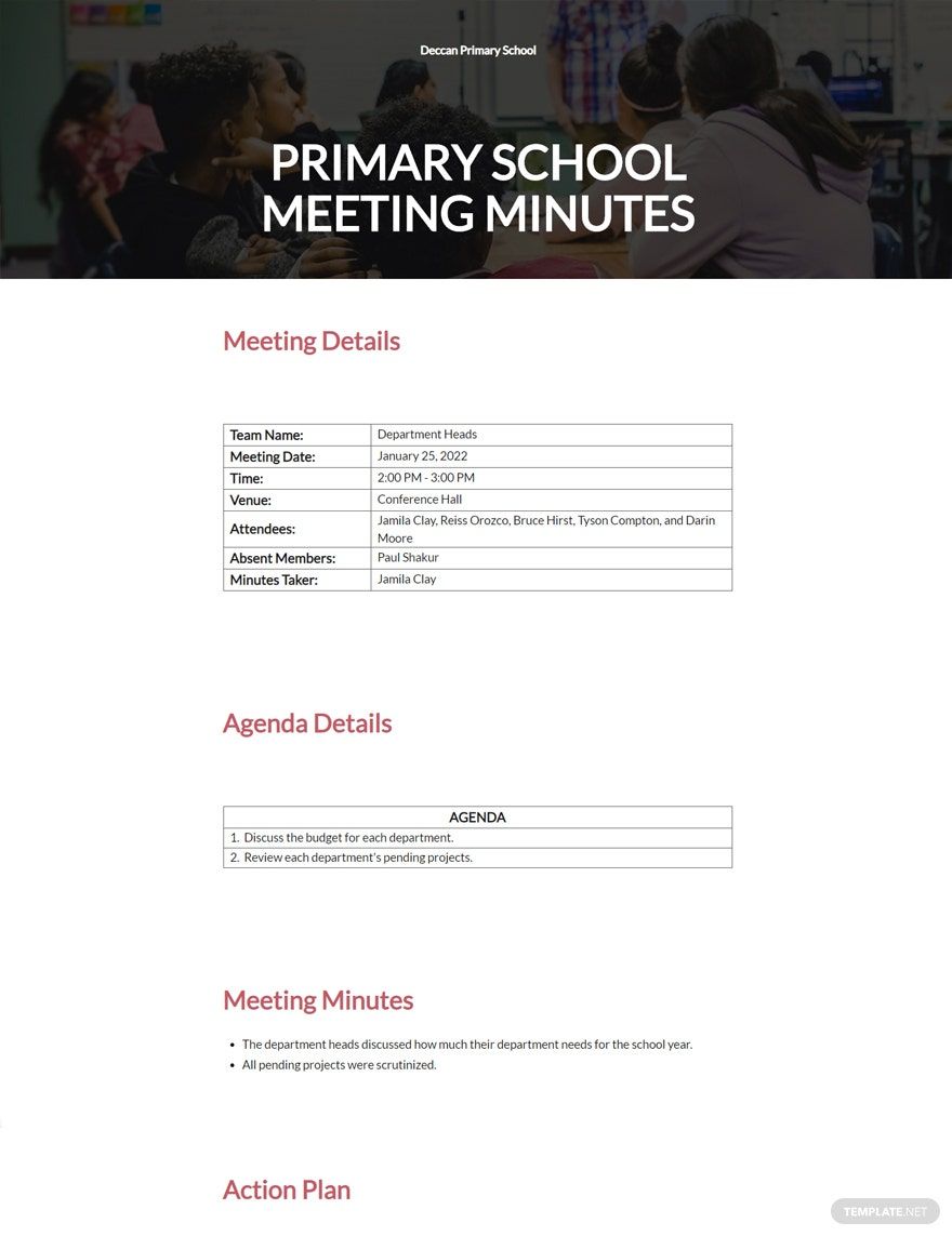 Primary School Meeting Minutes Template