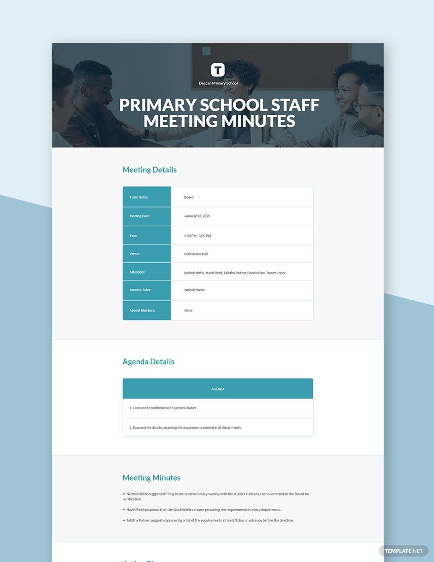 Primary School Staff Meeting Minutes Template