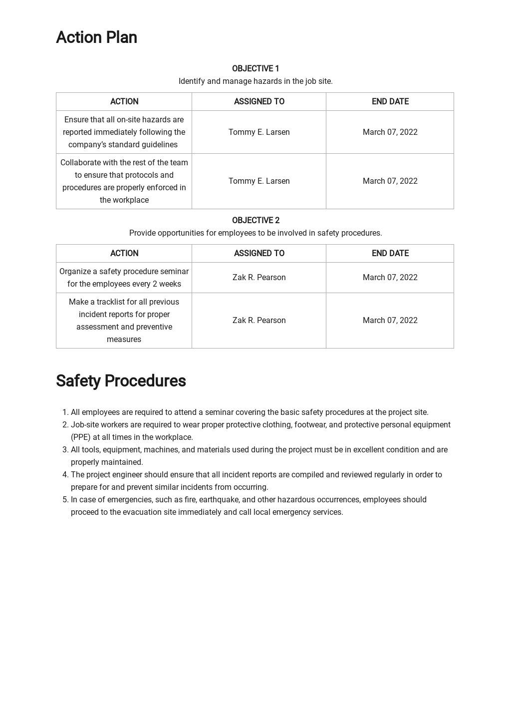 Site Specific Safety Plan Template Free