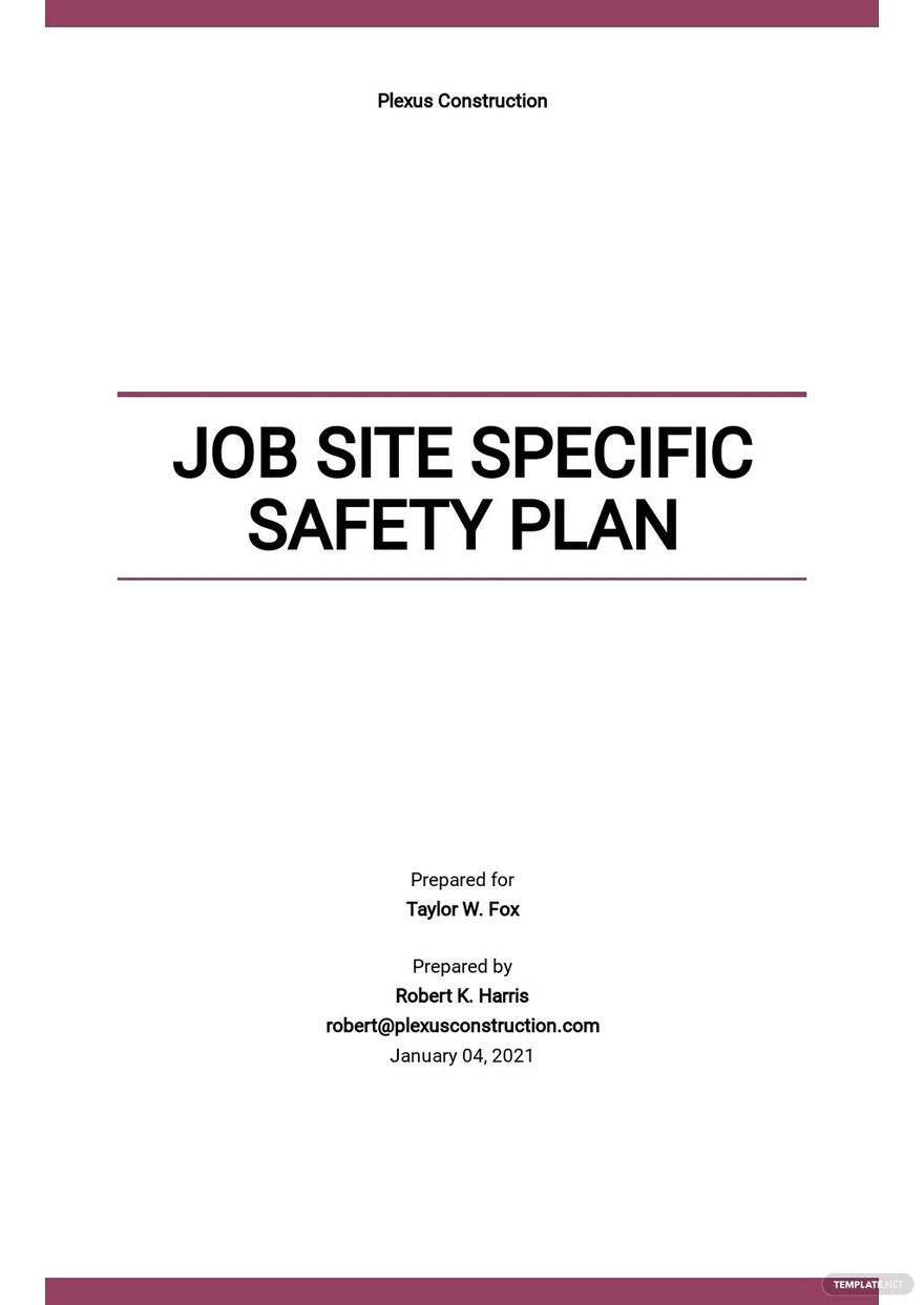 Plumbing Site Specific Safety Plan Template Google Docs Word Apple 