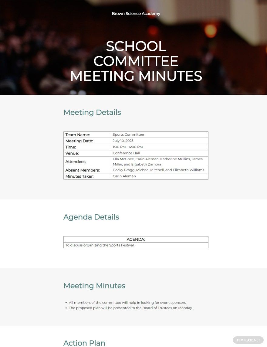 Sample School Meeting Minutes Template - Google Docs, Word, Apple Pages ...