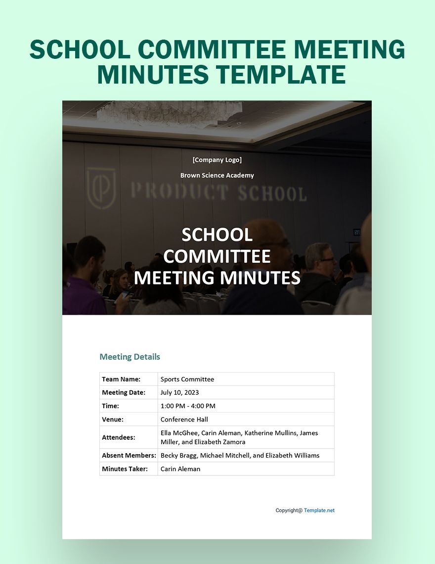 School Committee Meeting Minutes Template - Google Docs, Word, Apple ...