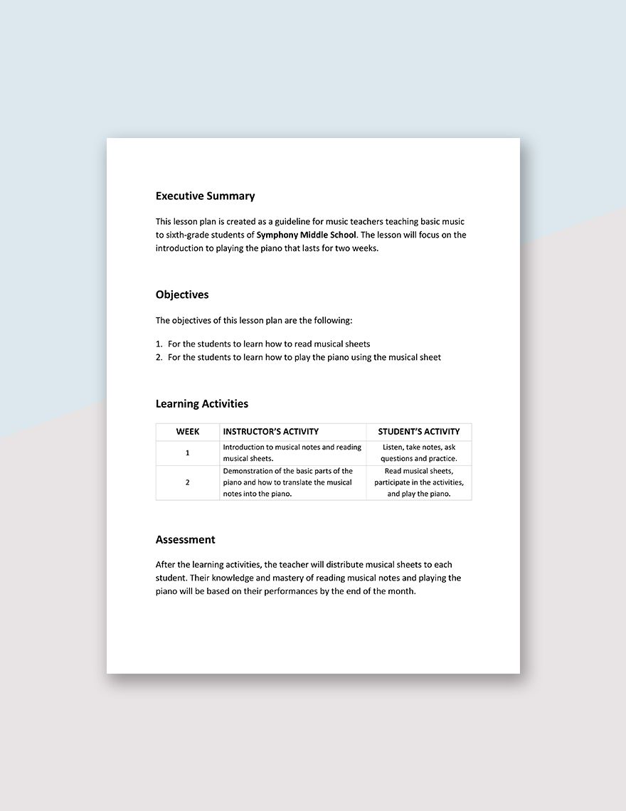 Middle School Music Lesson Plan Template