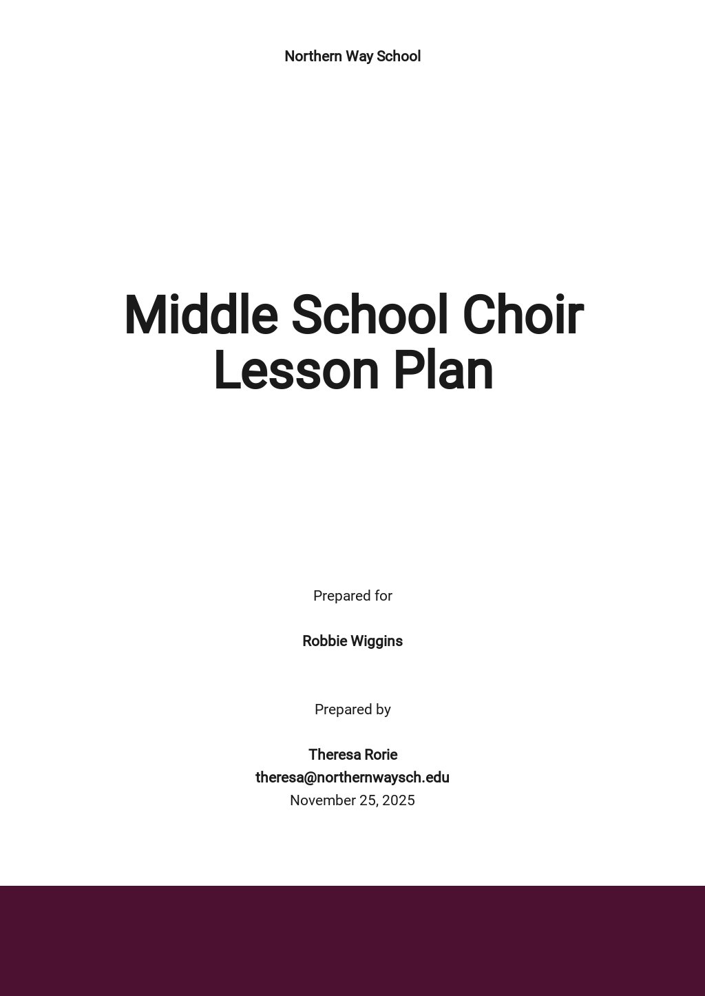 Middle School Choir Lesson Plan Template