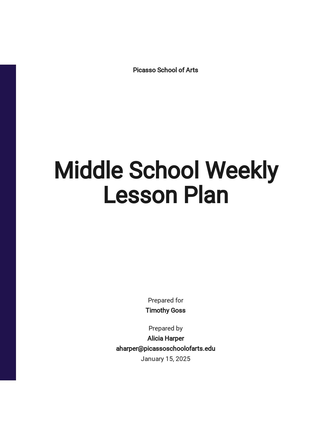 Middle School Weekly Lesson Plan Template