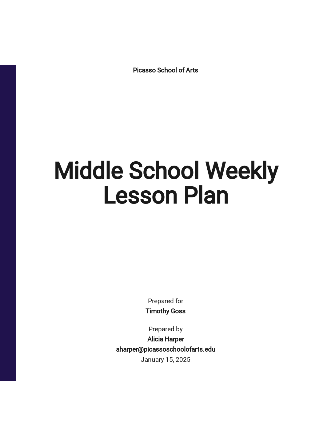 Middle School Lesson Plan PDF Templates Free Download Template