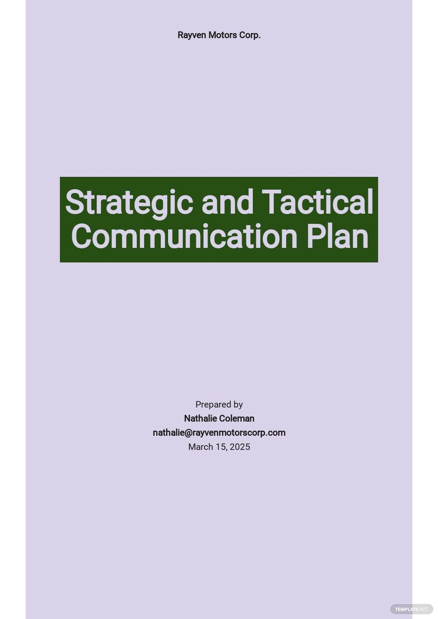Strategic and Tactical Communication Plan Template