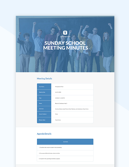 Sunday School Meeting Minutes Template - Google Docs, Word, Apple Pages ...