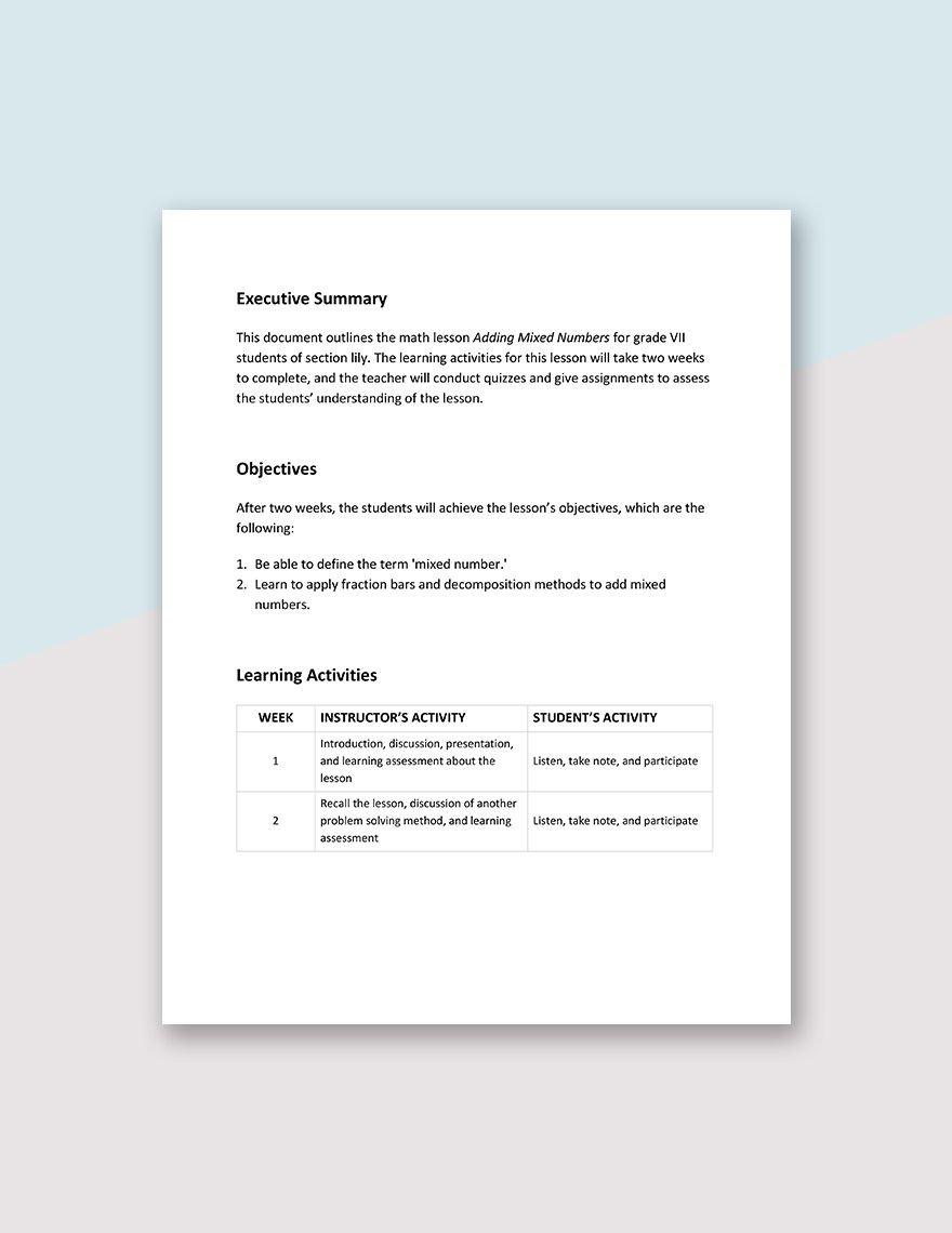 Sample Middle School Math Lesson Plan Template