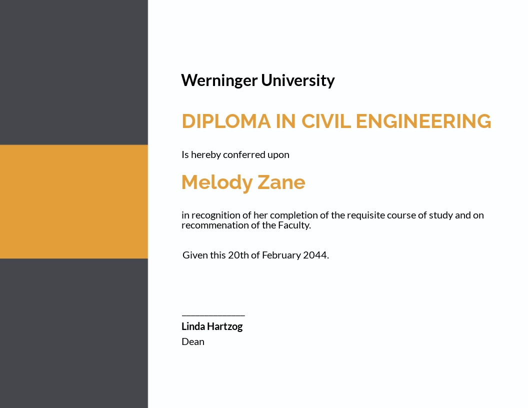 Civil Diploma Certificate Template - Illustrator, InDesign, Word, Apple Pages, PSD, Publisher