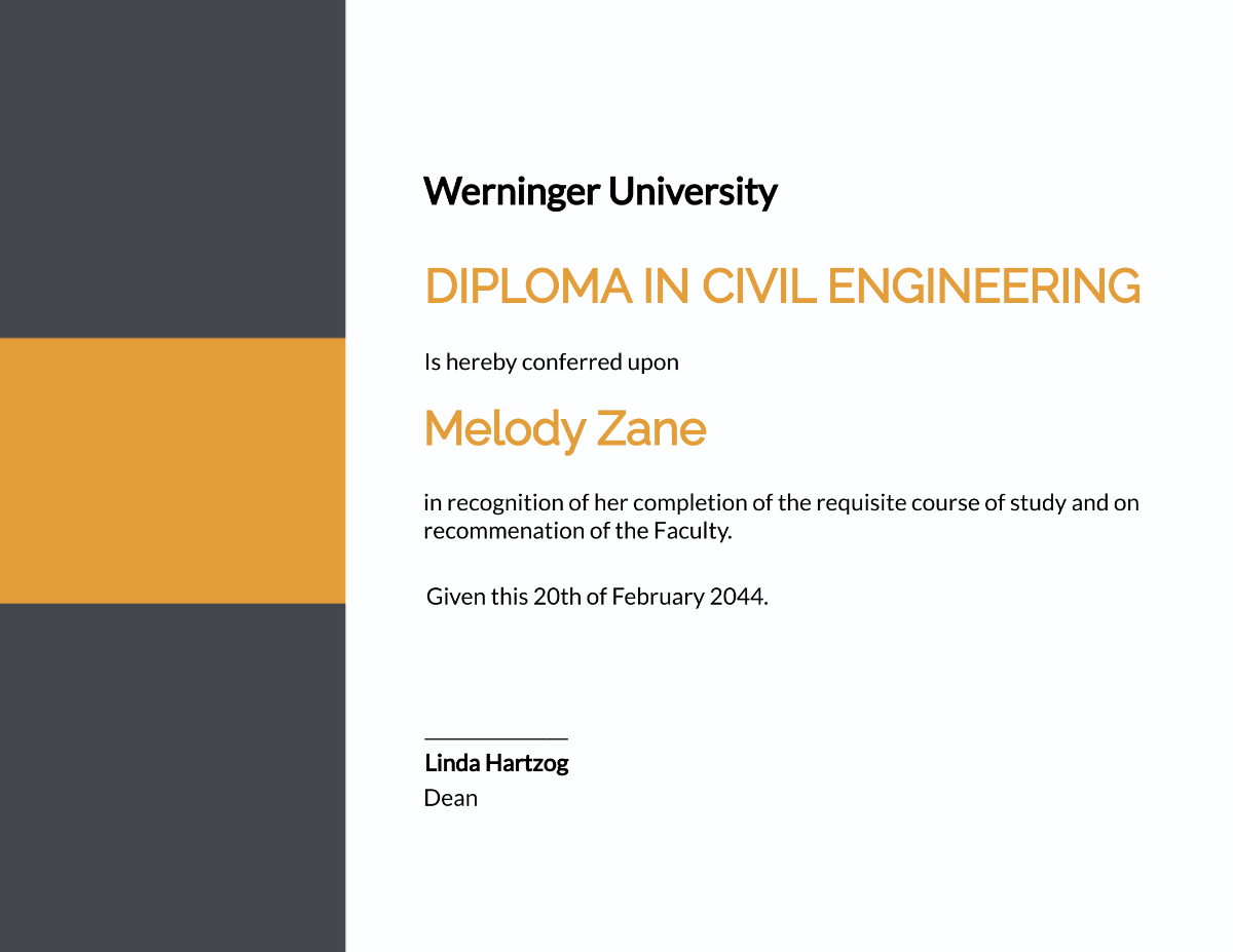Civil Diploma Certificate Template