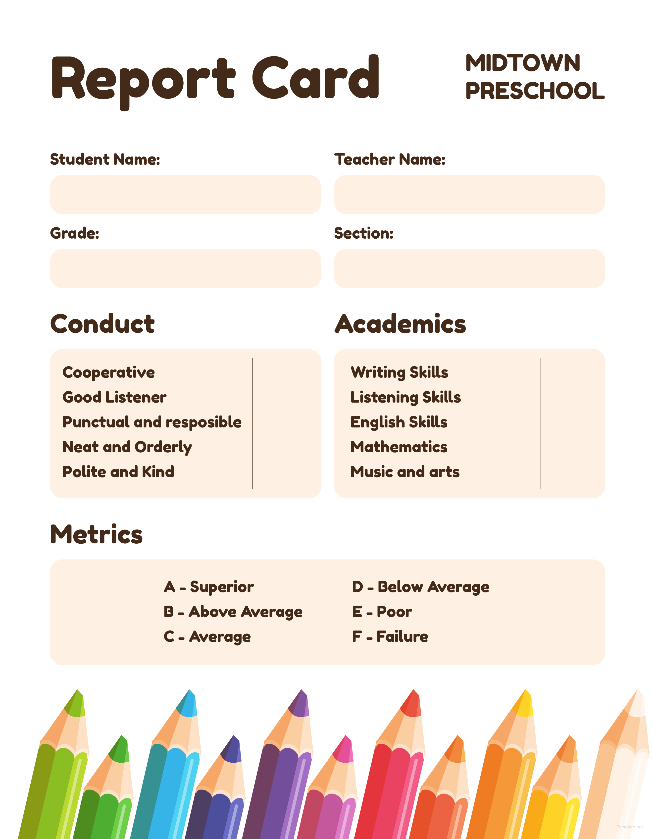 Printable Preschool Report Card Template