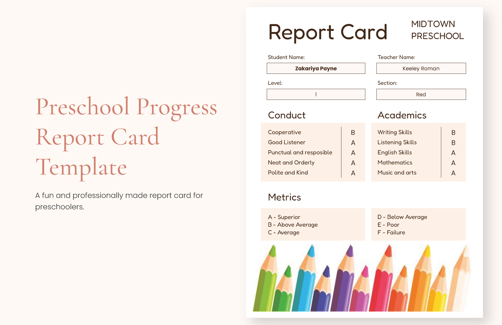 Preschool Progress Report Card Template Google Docs Google Sheets