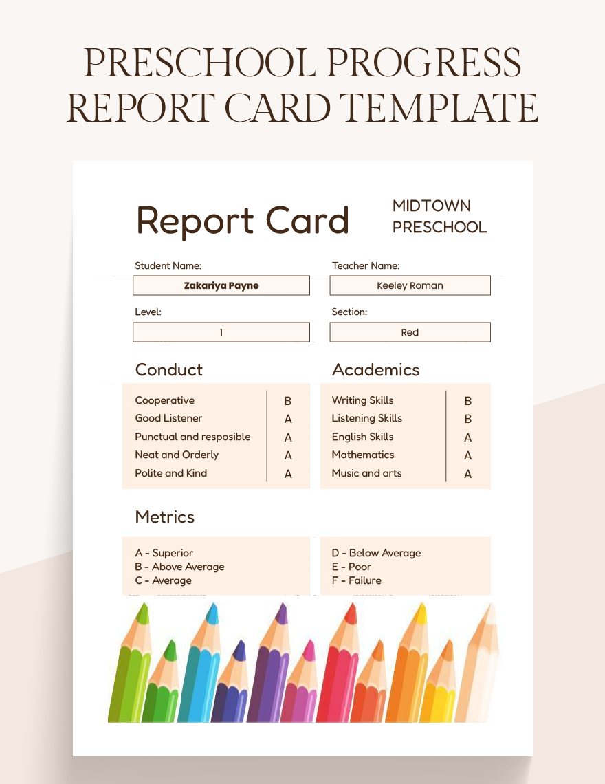 Preschool Progress Report Card Template Google Docs Google Sheets