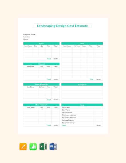 FREE Landscape Estimate Worksheet Template PDF Word (DOC) Excel