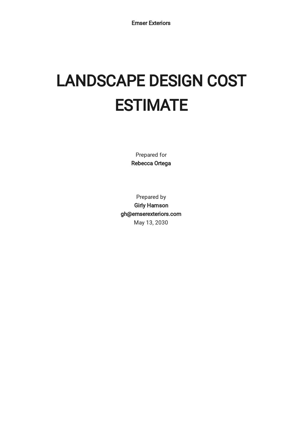 Landscape Cost Estimate Template