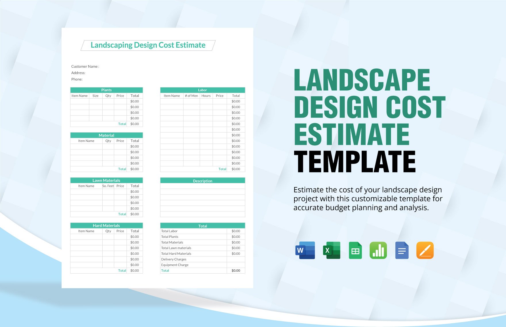 Free Landscape Design Cost Estimate Template in Word, Google Docs, Excel, Google Sheets, Apple Pages, Apple Numbers