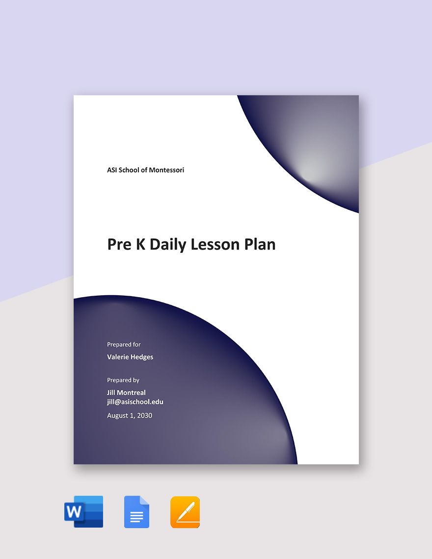 Pre K Daily Lesson Plan Template in Word, Google Docs, PDF, Apple Pages