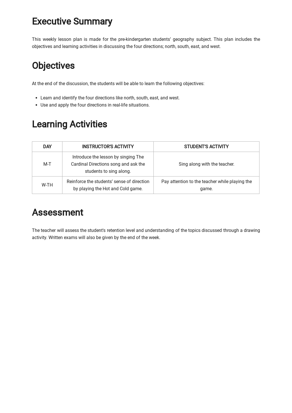 Pre K Weekly Lesson Plan Template Free PDF Google Docs Word