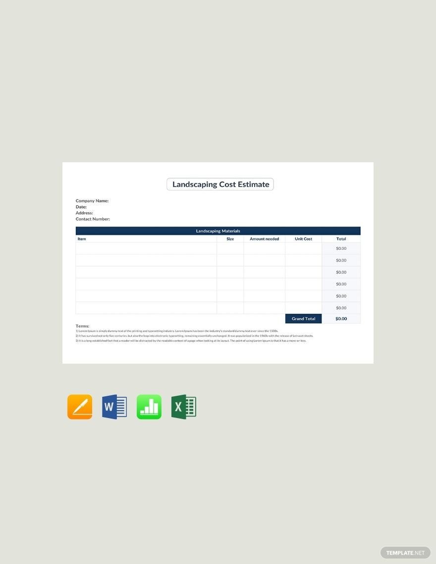 Landscaping Cost Estimate Template