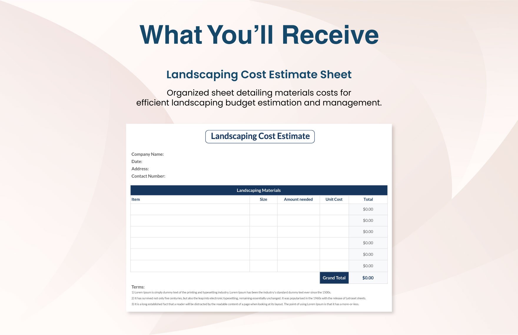 Landscaping Cost Estimate Template