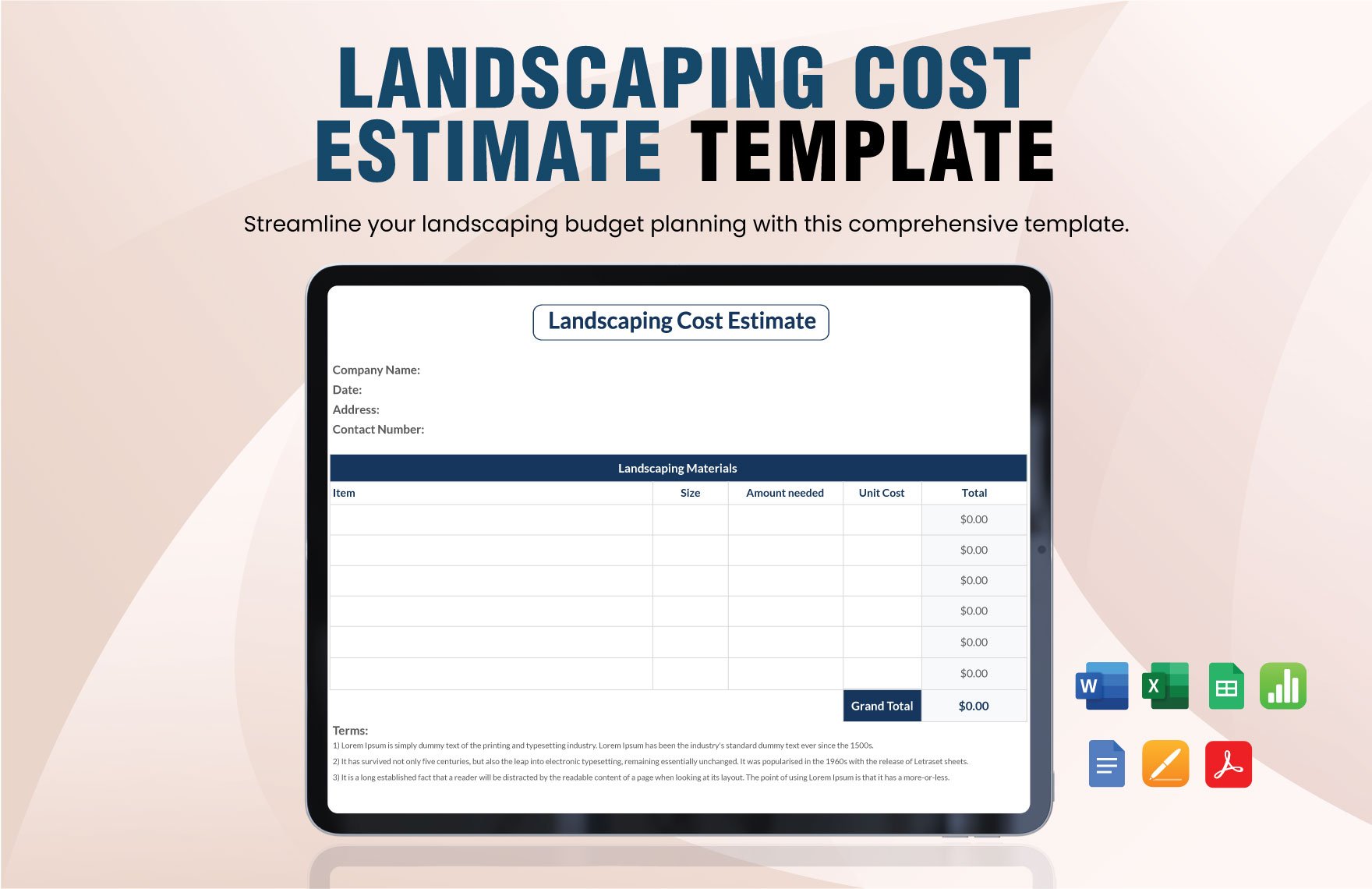 Landscaping Cost Estimate Template in Word, Excel, Google Docs, Google Sheets, Apple Pages, Apple Numbers, PDF - Download | Template.net