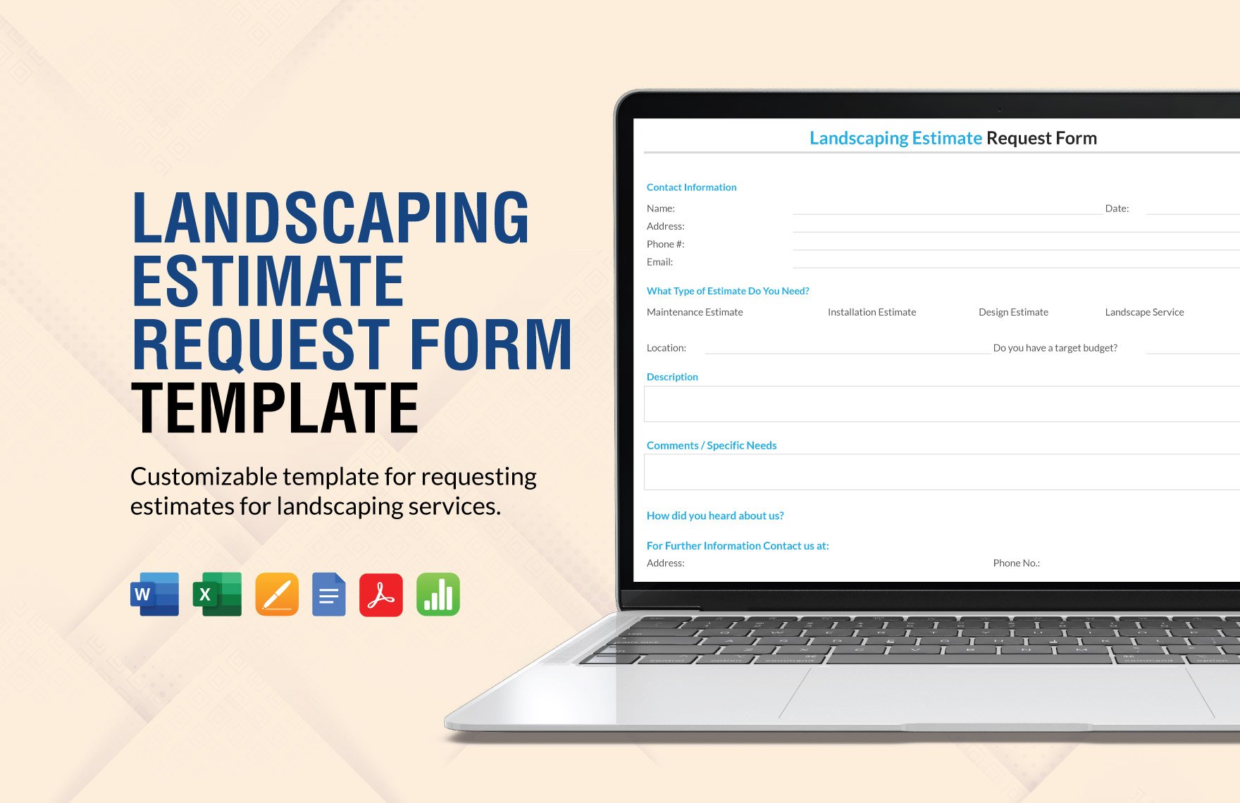 Landscaping Estimate Request Form Template in Word, Google Docs, Excel, PDF, Apple Pages, Apple Numbers