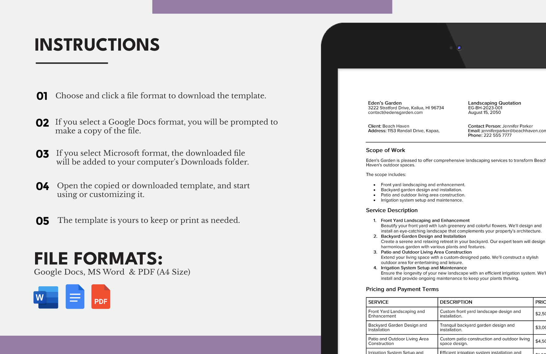 Landscaping Quotation Template Download in Word, Google Docs, Excel