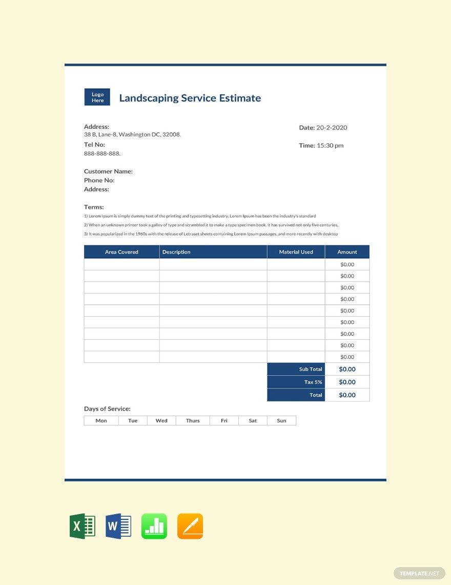 Landscaping Business Estimate Template