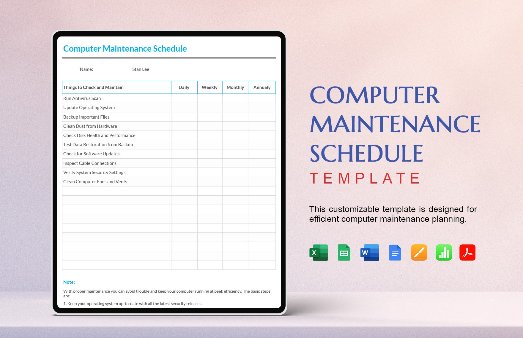 Computer Maintenance Schedule Template
